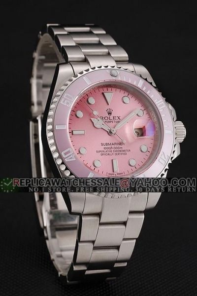 Unisex Rolex Submariner Pink Dial & Ceramic Bezel Swiss 316L Silver Steel Bracelet And Case Celebrity Style Wristwatch Ref.16610