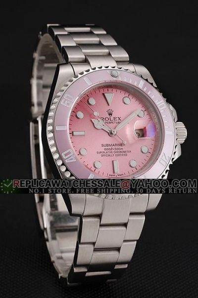 Swiss Rolex Submariner Pink Ceramic Bezel&Dial  Silvery SS Phony Watch Unisex Gift