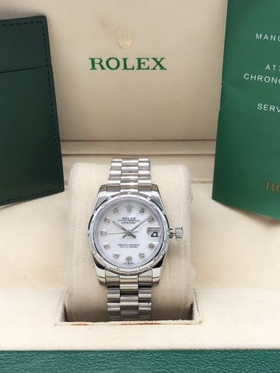 Fashion Rolex Oyster Perpetual Datejust 31 White Dial Diamonds Marker & Bezel Female President Stainless Steel Faux Watch