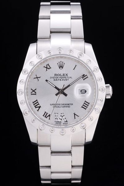 Couples Rolex Datejust Rhinestone-stud Bezel All Silver Faux Watch Review Shop