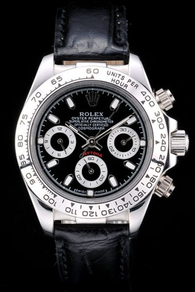 Rolex Daytona Black Dial & Strap SS Case Tachymeter Bezel Mens Stick Marker Chronograph Watch Online