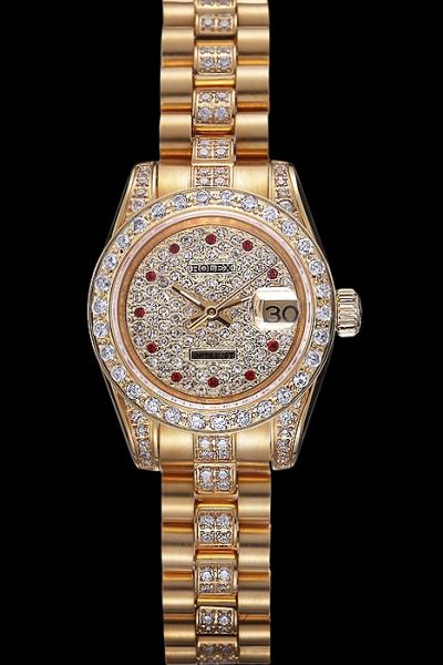 Swiss Replica Rolex Datejust Red Diamond  Index 18k Yellow Gold Women Watch Weeding Gift