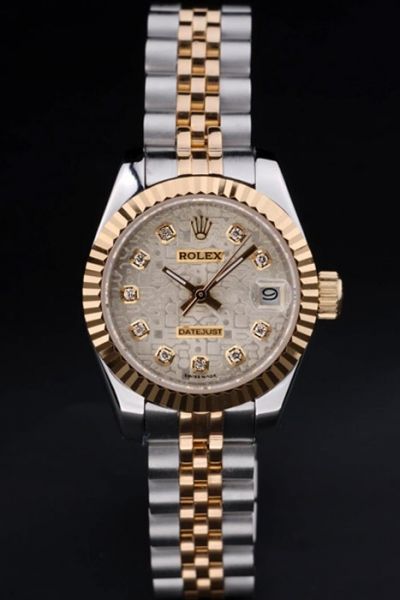 Rolex Datejust Gold Plated Fluted Bezel  Pattern Dial Diamonds Markers Two-tone Stainless Steel Bracelet Lady Watch Ref.179173GCDJ