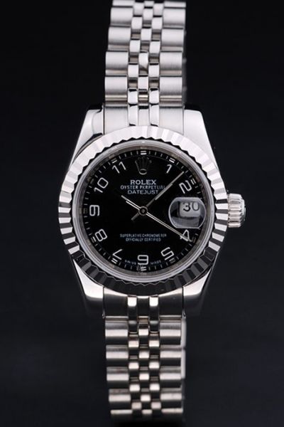 Rolex High-end Datejust 36mm SS Bracelet/Case Black Dial Arabic Scale Unisex Automatic Watch Replica