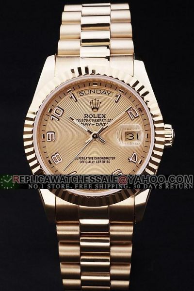 Rolex Day-date Gold Fluted Bezel Concentric Pattern SS Bracelet Watch Celebrity Fashion
