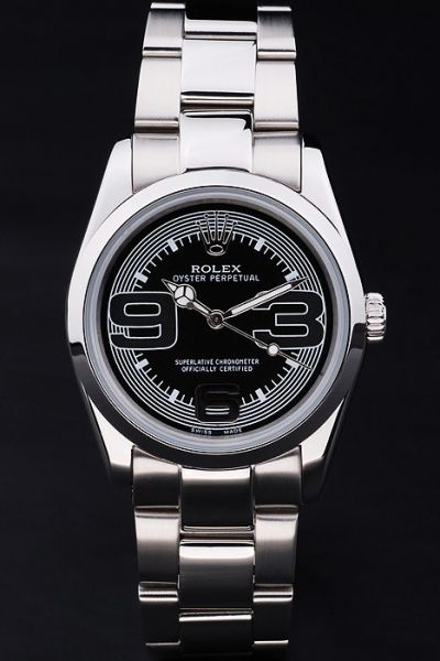 Best Rolex Oyster Perpetual SS Case/Bracelet Black Concentric Pattern Dial Womens Large Arabic Automatic Watch
