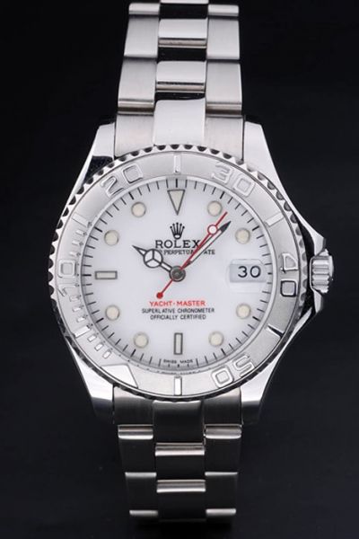 Rolex Yachtmaster White Face SS Bracelet & Case Oversized Date Window Diver's Bezel Guy Auto Watch Ref.268622