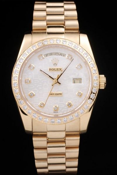 2019 Rolex Day-date Diamonds Bezel&Scale Gold Pointer 18K Yellow Gold SS Copy Watch