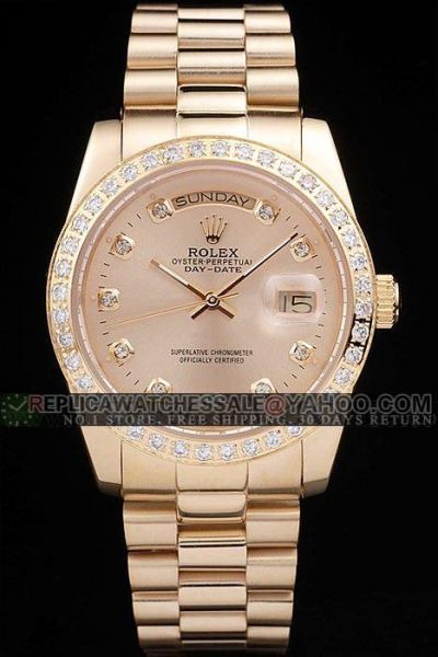Latest Rolex Day-date Diamonds Bezel/Scale Week Display Window 36mm Females Yellow Gold Date Watch