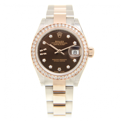 Best Rolex Datejust 28 18k Rose Gold & Stainless Steel Brown Dial Ladies Star Diamonds Date Watch Replica 