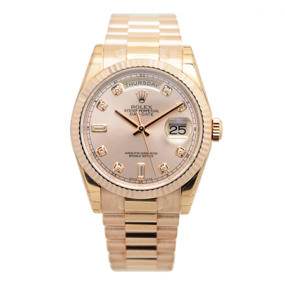 Low Price Rolex Women's 36mm Day-date Diamonds Index Fluted Bezel Rose Gold Automatic Watch Online