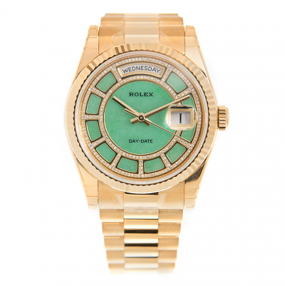 2021 Popular Rolex Day-date 36 Green Dial Diamonds Markers Double Ring Diamonds Baton Markers Ladies Gold Automatic Watch