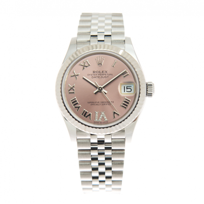 Sweet Style Rolex Datejust 31 Diamonds Set Roman Index Pink Dial Lady Fluted Bezel Stainless Steel Watch 278274