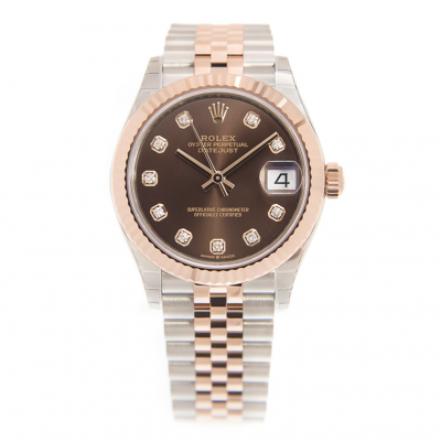 2021 New Rolex Datejust Rose Gold Fluted Bezel Two-tone Jubilee Bracelet Women DiamondsMarkers Brown Dial Watch 31MM