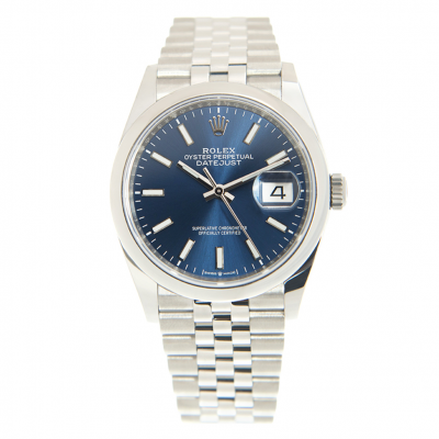Fashion Rolex Datejust 36MM Stainless Steel Jubilee Bracelet Bright Blue Dial Unisex Stick Markers Luminous Watch 126200